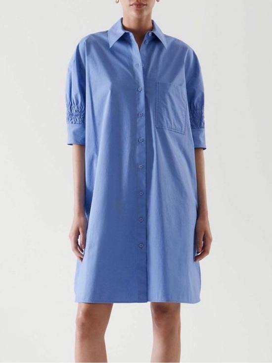 COS Dresses & Skirts - COS Blue Cotton Poplin Short Sleeve Button-Up Shirt Dress | EU 36 / US 4